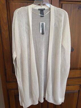 Chelsea & Theodore Size Medium Cream Open-Weave Knit Duster Sweater NWT